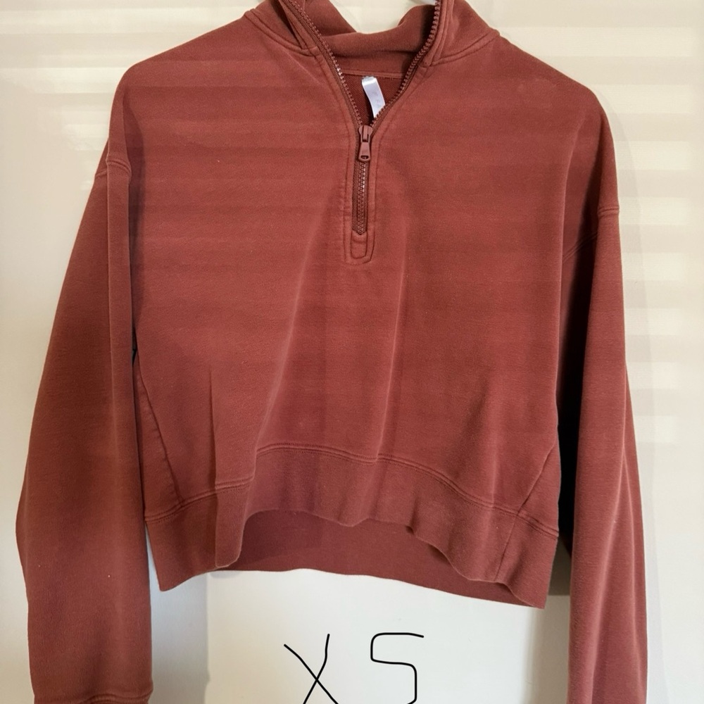 Fabletics Brown Cowl Neck Sweater with Half Zip and Cropped Fit
